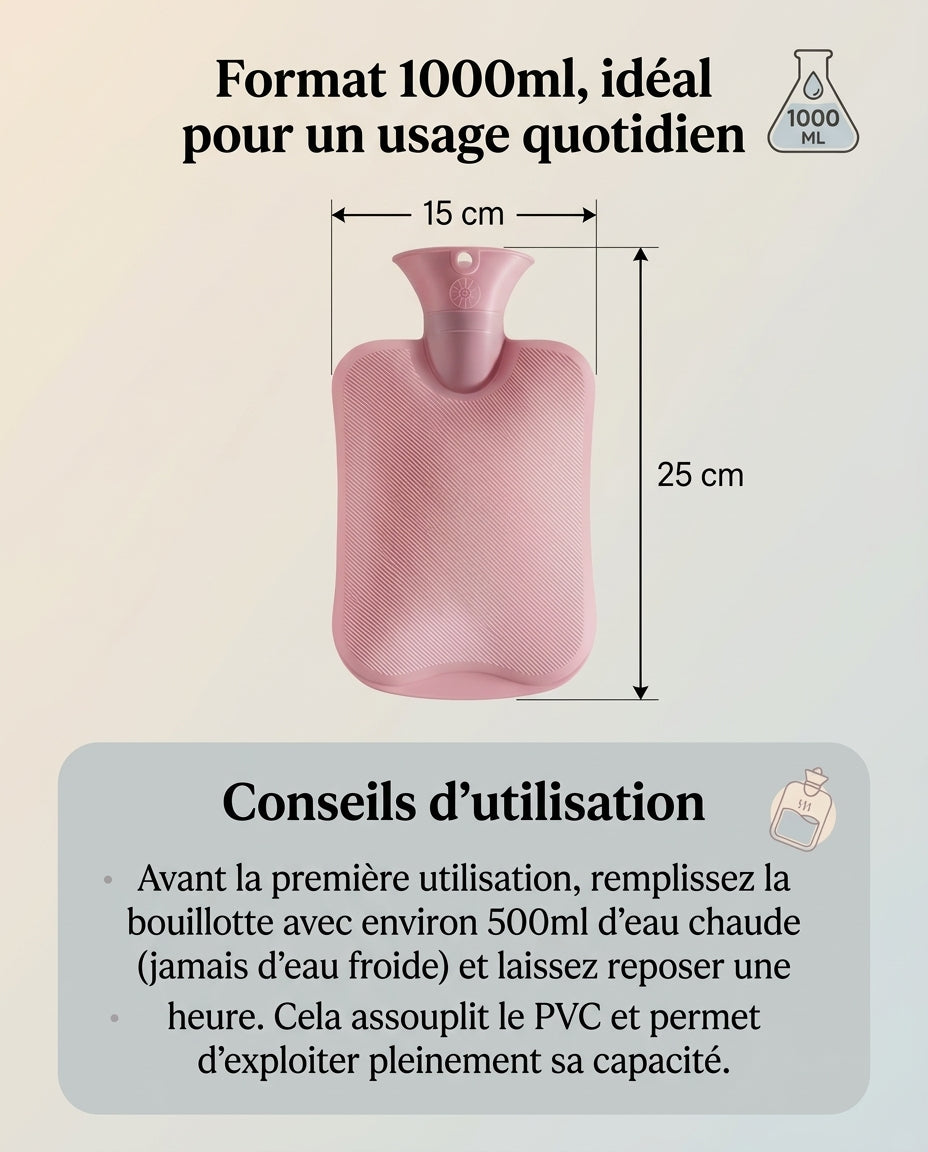 Bouillotte Classique — Chaleur Mains & Ventre